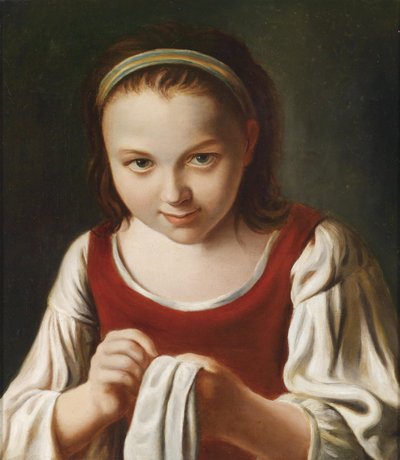 A Girl Sewing by Pietro Antonio Rotari